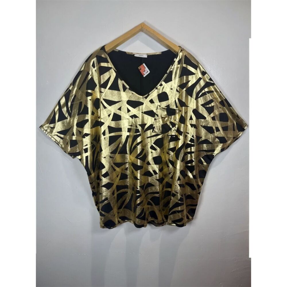 Jodifl Metallic Gold Black Top Womens Medium Boxy Oversized NWT